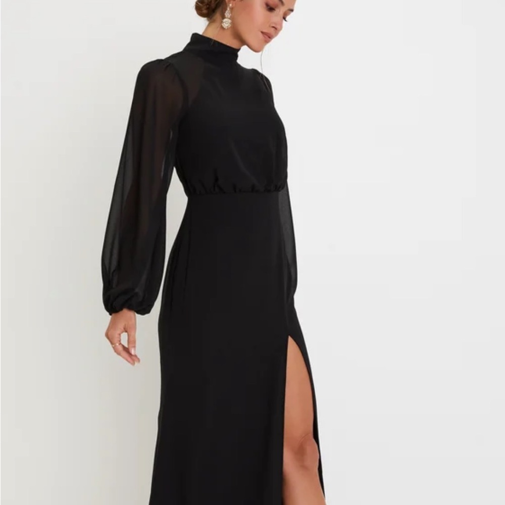 Lulu's Elegant Black Long Sleeve Dress